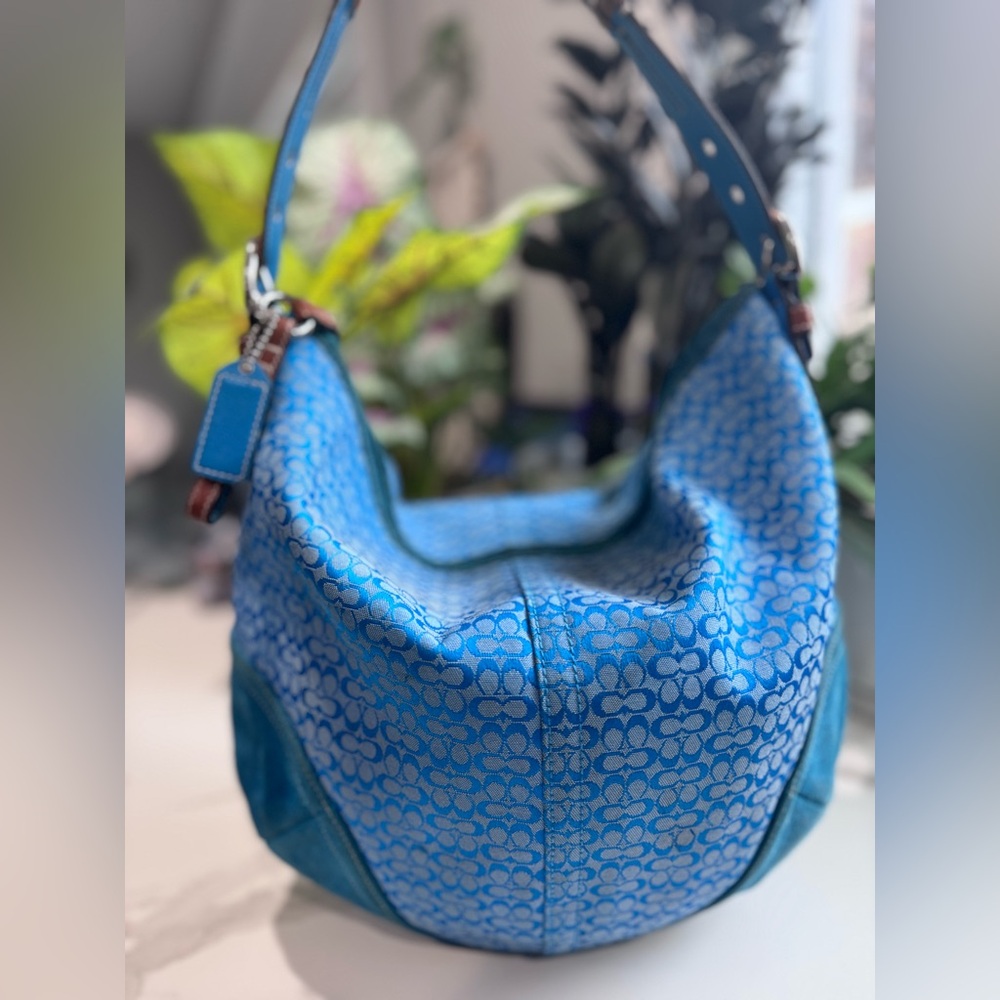 Coach Blue Signature Suede Hobo Bag #1461